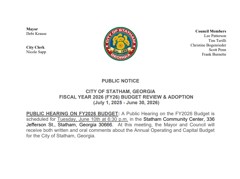 Public Notice- Public Hearing on FY2026 Budget